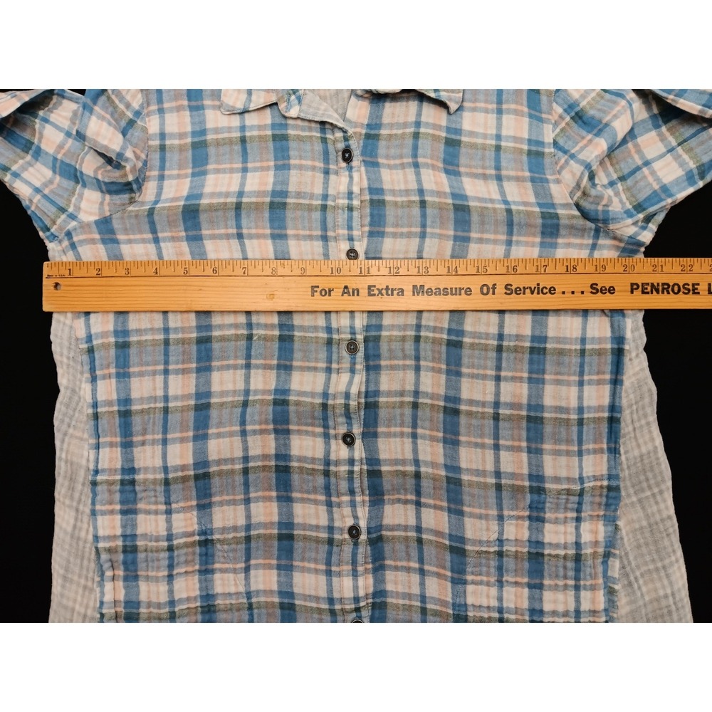 Saturday Sunday Anthropologie Mixed Media Tunic Shirt Dress Blue Pink Medium - Picture 6 of 12